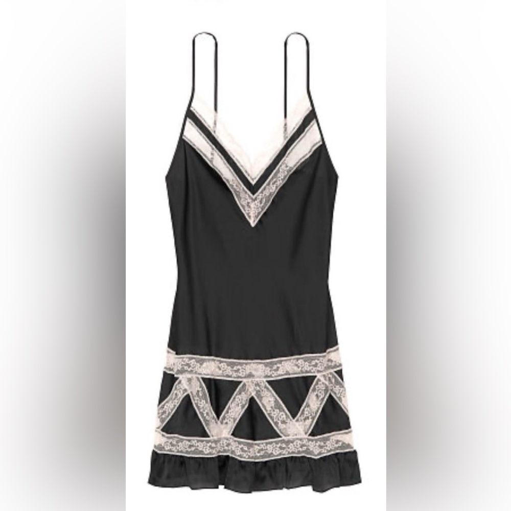 Victorias Secret Black Ivory Babydoll Nightie Slip Dress Size Large